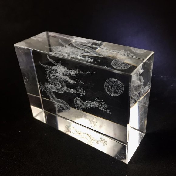 Asian Laser Cut Dragon Crystal Paper Weight - Picture 4 of 7
